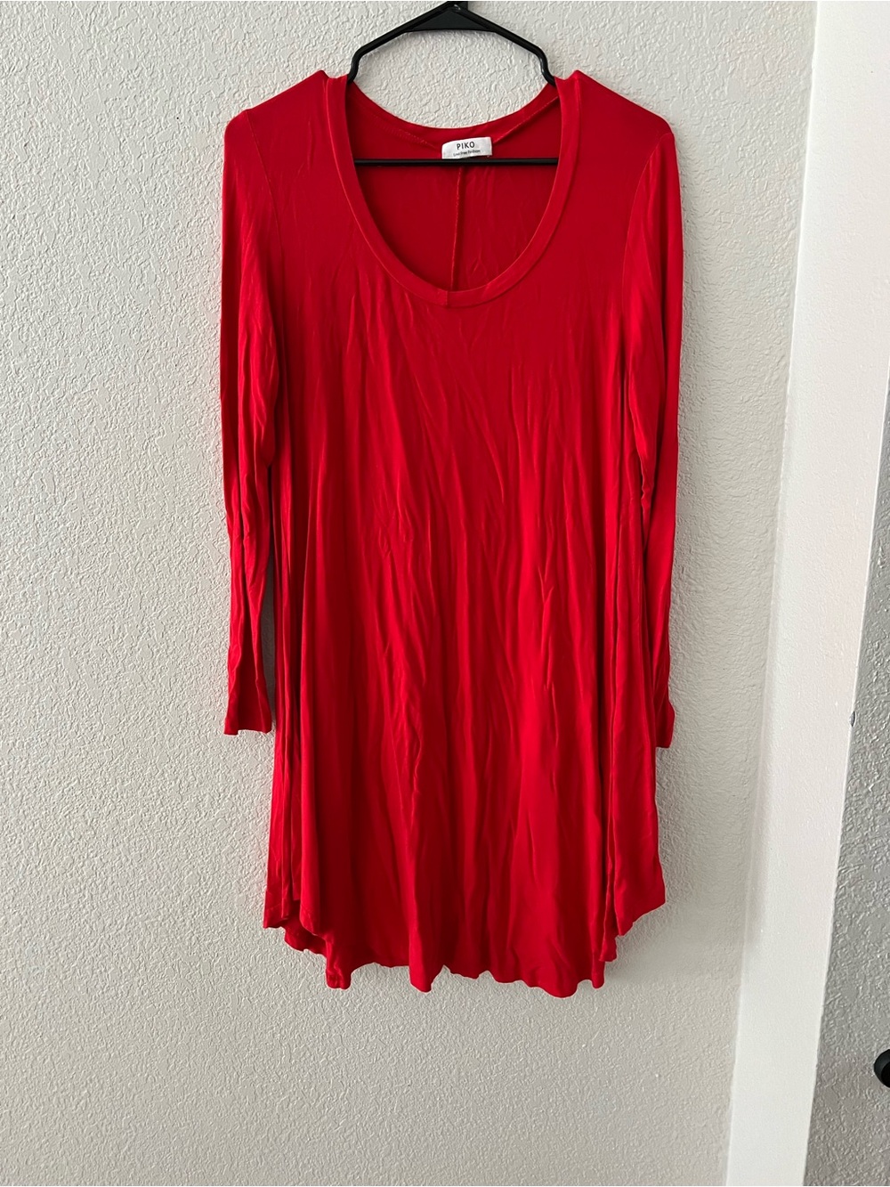 Red Long Sleeve Swing Tunic Piko Dress medium/large